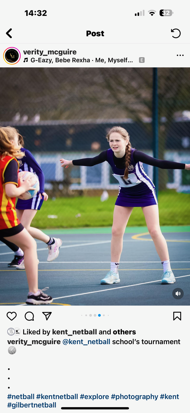 Student playing netball on an instagram post